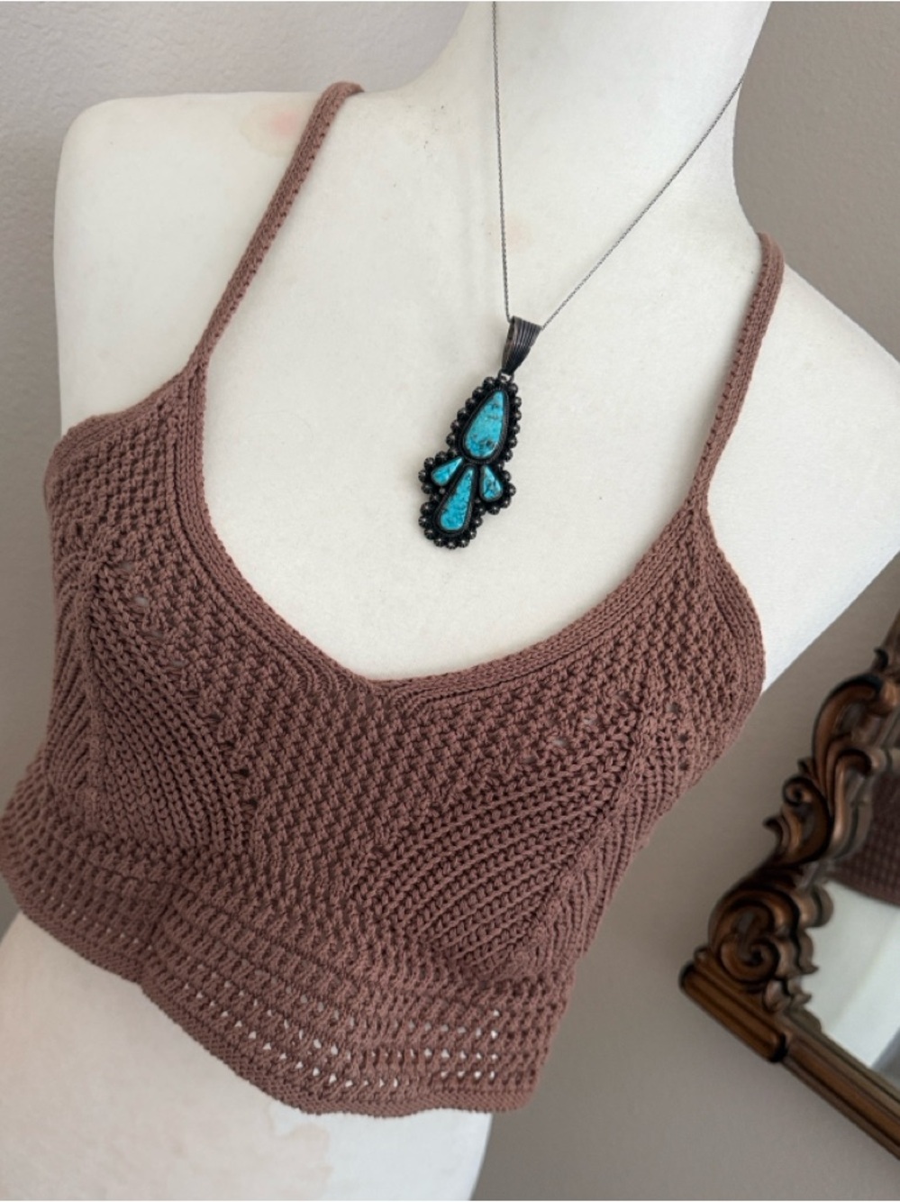 Streetwear Society Dusty Mauve Crochet Cropped tank size XL NWT